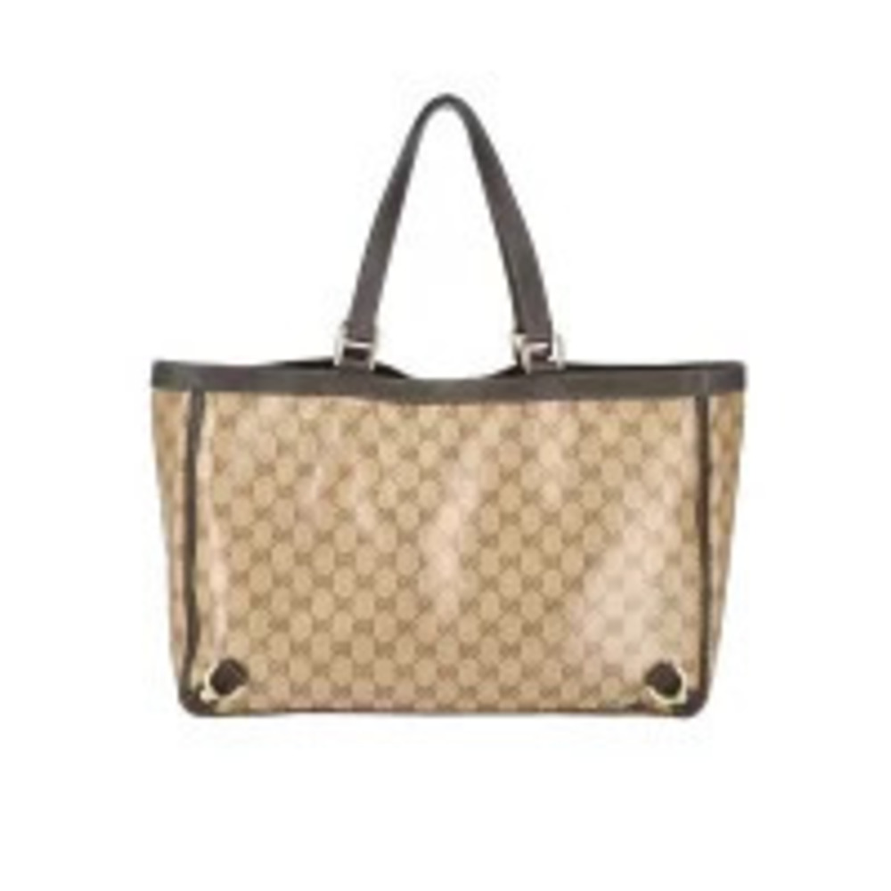 Gucci Beige Tote Bag Canvas Crystal GG Leather Tan